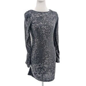 Express Black Sequin Bodycon Long Sleeve Round Neck Midi Dress Size XS